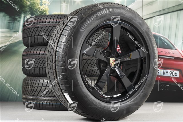 18-inch "Macan" Winter wheel set, rims 8J x 18 ET21 + 9J x 18 ET21 + NEW Continental ContiWinterContact winter tyres 235/60 ZR 18 + 255/55 ZR 18, with TPMS, black high gloss