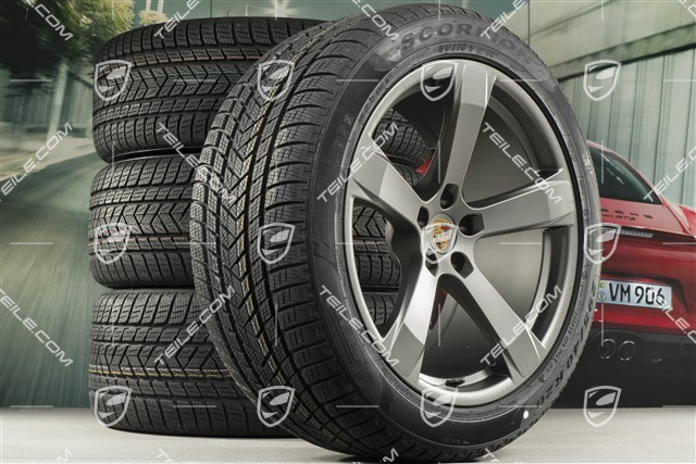 20-inch "Macan Sport" winter wheels set, rims 9J x 20 ET26 + 10J x 20 ET19, Pirelli winter tyres 265/45 R 20 + 295/40 R 20, platinum satin matt, with TPMS