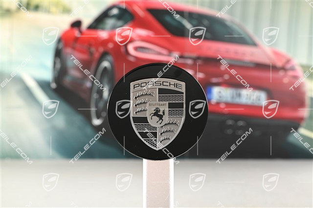 Hub cap, concave, emblem in Rhodium, black high gloss