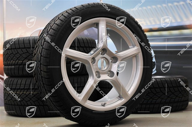 18" Boxster winter wheel set, 8J x 18 ET57 + 9J x 18 ET47 + winter tyres Dunlop 235/45 R18 + 265/45 R18, with TPM