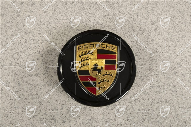 Wheel hub cap, crest coloured, Matte Black/ Glossy black outer ring