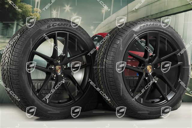 20-inch "Macan S" winter wheels set, rims 9J x 20 ET26 + 10J x 20 ET19 + NEW Pirelli winter tyres 265/45 R 20 + 295/40 R 20, black satin matt, with TPMS