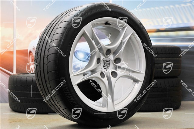 18-inch summer wheels set Cayman S II, rims 8J x 18 ET57 + 9J x 18 ET43 + summer tyres 235/40 R18 + 265/40 R18, without TPM
