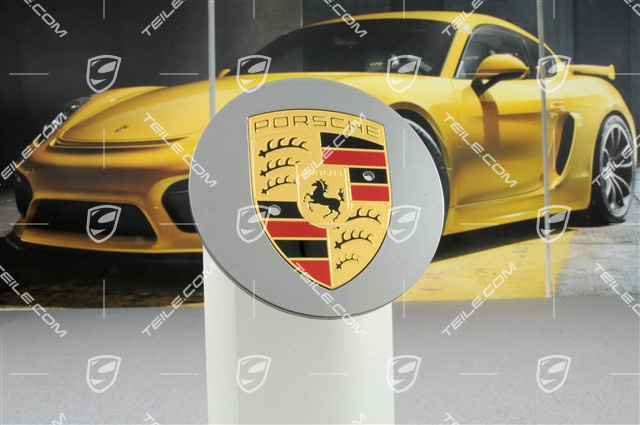 Hub cap, convex, crest coloured, Platinum silver metallic