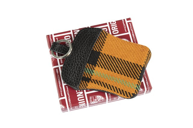 Porsche Classic Key case with embossed Porsche crest, Orange tartan