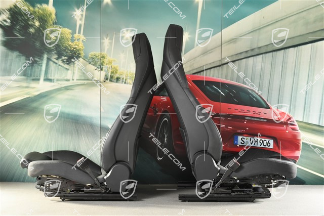 Seats, el. adjustment, Porsche logo, leather, Black, set (L+R)