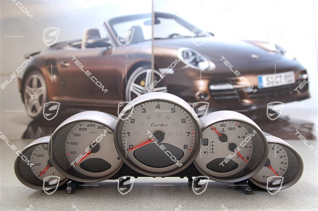 Instrument cluster, PDK transmission, silver face gauges, Turbo Instrument cluster, PDK transmission, silver face gauges, Turbo