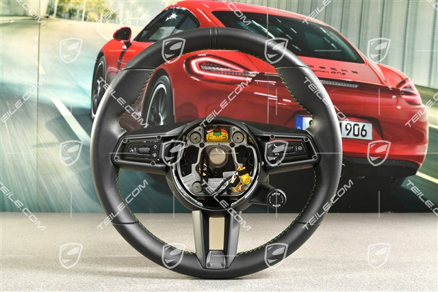 Kierownica sportowa GT, skóra, czarna/czarna, multifunkcyjna, podgrzewana, zielona nić