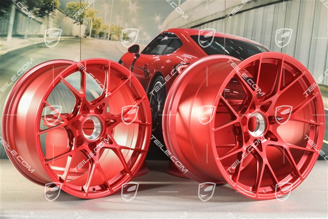 20"+21" GT3RS komplet felg, felgi 10J x 20 ET45 + 13J x 21 ET31, czerwone Pyrored