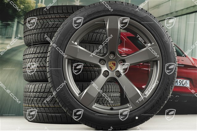 20-inch "Macan Sport" winter wheels set, rims 9J x 20 ET26 + 10J x 20 ET19 + NEW Pirelli winter tyres 265/45 R 20 + 295/40 R 20, platinum satin matt, with TPMS
