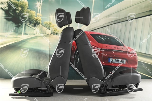 Seats, black leather, ventilated, Porsche crest, electrically adjustable, complete set (L+R)
