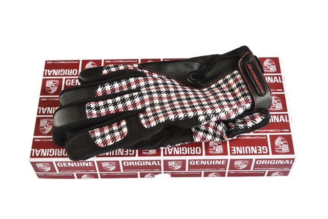 Porsche Classic Assembly gloves, Pepita / houndstooth, red/black, size 10