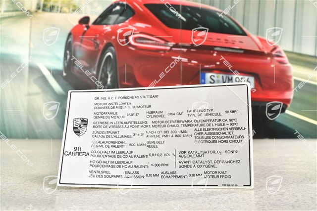 Carrera, Notice sticker Engine data, Switzerland