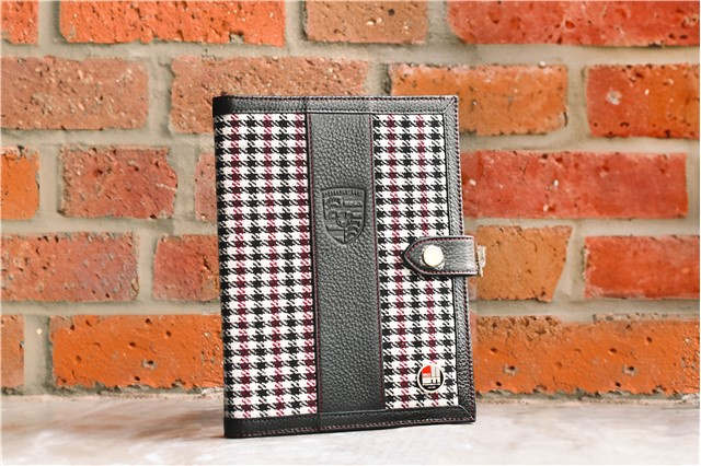 "60Y 911" document folder, in a houndstooth pattern, with embossed Porsche Crest, anniversary 60 Years of 911 badge