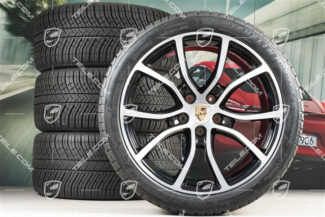 21-inch Cayenne COUPE Exclusive Design winter wheel set, rims 9,5J x 21 ET46 + 11,0J x 21 ET49 +  Michelin Pilot Alpin 5 winter tyres 275/40 R21 + 305/35 R21, with TPMS, black high gloss + bright-polished areas