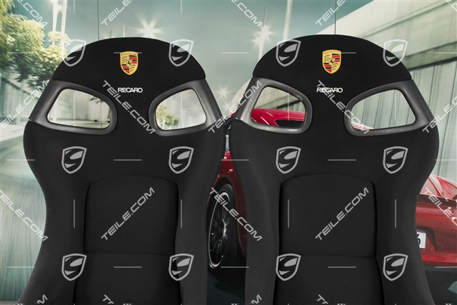 Schalensitze Satz, Perlonvelours, schwarz, mit Porsche Wappen, L+R