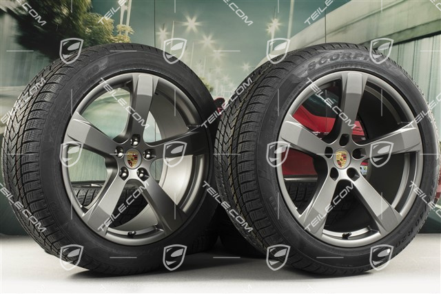 20-inch "Macan Sport" winter wheels set, rims 9J x 20 ET26 + 10J x 20 ET19, Pirelli winter tyres 265/45 R 20 + 295/40 R 20, platinum satin matt, with TPMS