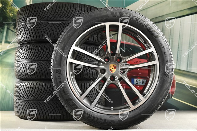 21-inch Cayenne Turbo winter wheel set, rims 9,5J x 21 ET46 + 11,0J x 21 ET58 + NEW Michelin winter tyres 285/45 R21 + 305/40 R21, with TPMS, Titanium