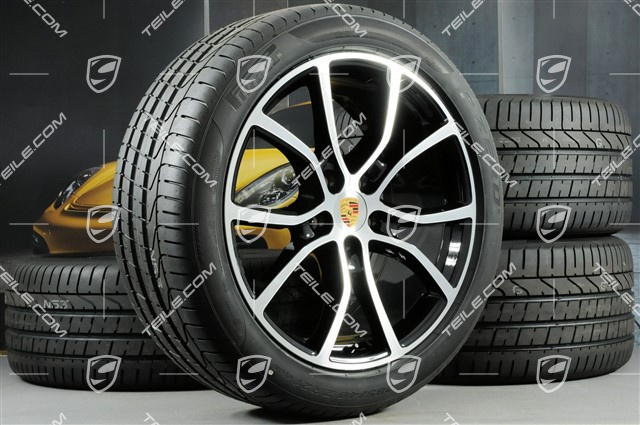 21-inch Cayenne Exclusive Design summer wheel set, rims 9,5J x 21 ET46 + 11,0J x 21 ET58 + NEW Pirelli P Zero summer tyres 285/40 R21 + 315/35 R21, with TPMS, black (high gloss)