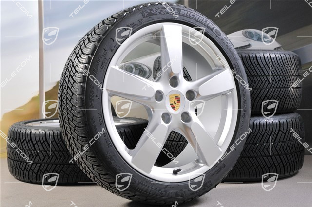19" winter wheel set Cayman S, 8J x 19 ET57 + 9,5J x 19 ET45 + NEW Michelin Pilot Alpin 4  winter tyres 235/40 R19 + 265/40 R19, with TPMS.