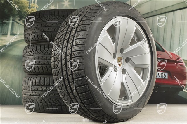 19" Taycan S Winterräder Satz, Felgen 8J x 19 ET50 + 10J x 19 ET47 + NEUE Pirelli Winterreifen 225/55 R19 + 275/45 R19