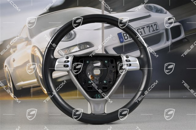 Steering wheel, manual transmission, multi-function, plain leather, black/grey Steering wheel, manual transmission, multi-function, plain leather, black/grey
