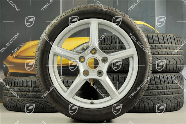 18" Boxster winter wheel set, 8J x 18 ET57 + 9J x 18 ET47 + winter tyres Pirelli Sottozero II 235/45 R18 + 265/45 R18, with TPMS