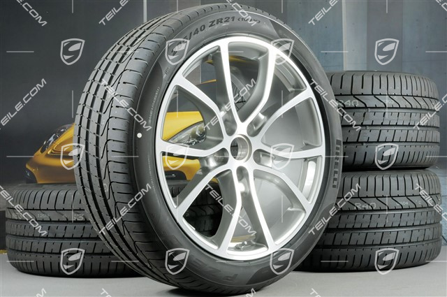 21-inch Cayenne Exclusive Design summer wheel set, rims 9,5J x 21 ET46 + 11,0J x 21 ET58 + Pirelli P Zero summer tyres 285/40 R21 + 315/35 R21, with TPMS