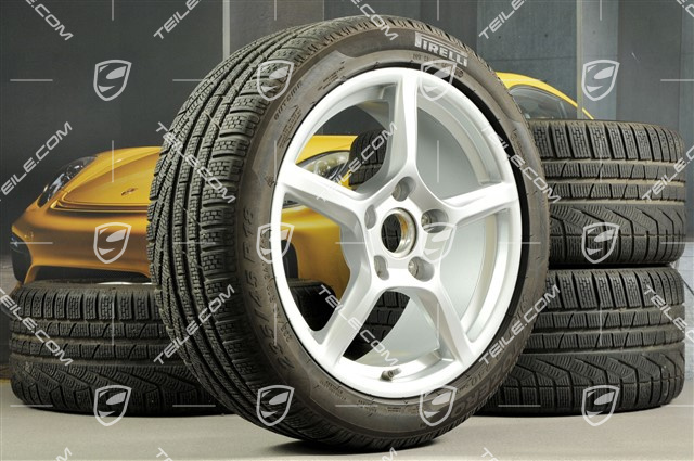 18" Boxster winter wheel set, 8J x 18 ET57 + 9J x 18 ET47 + winter tyres Pirelli Sottozero II 235/45 R18 + 265/45 R18, with TPMS