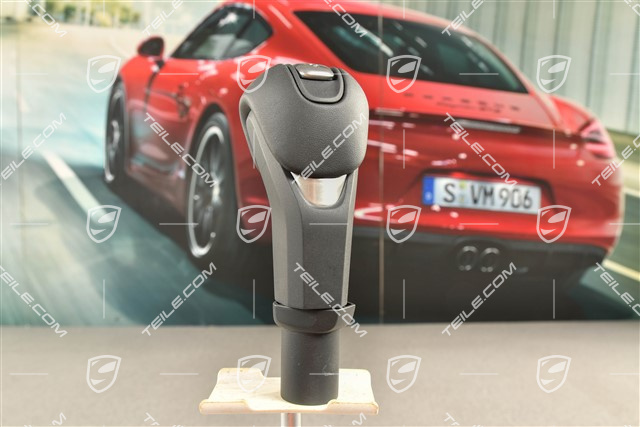 Selector level, black leather