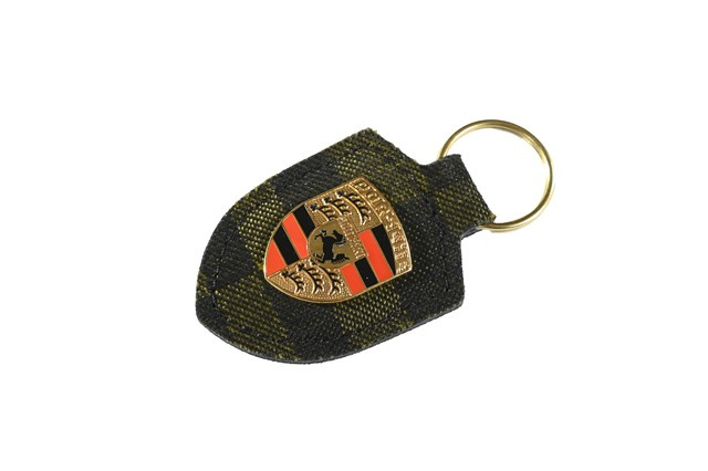 Porsche Crested leather keyring, 911 Spirit 70 Collection, Pascha fabric pattern