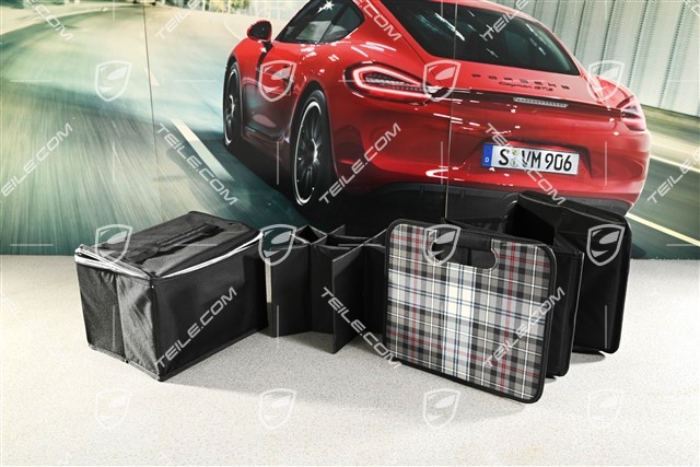 Foldable Luggage compartment box, 30 x 27,5 x 50, Turbo 50 Tartan fabric pattern incl. Bottle insert + Cooler bag