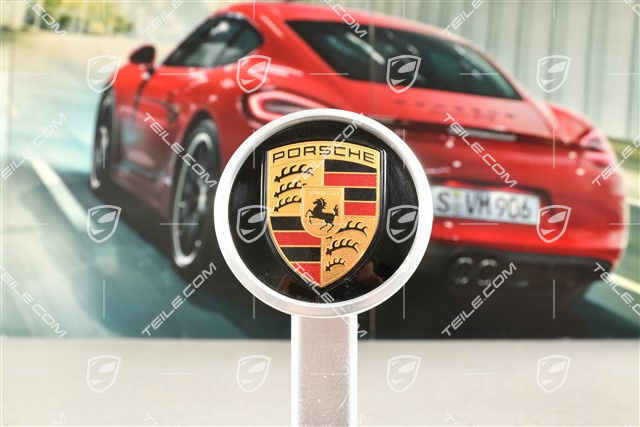 Wheel hub cap, crest coloured, black gloss/ outer ring in silver