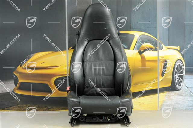 Sitz, el einstellbar, Leder, Schwarz, Raffleder, Porsche Wappen, L