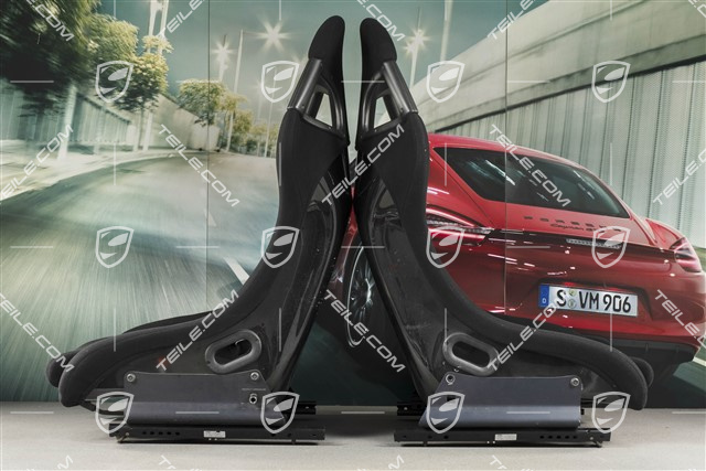 Schalensitze Satz, Perlonvelours, schwarz, mit Porsche Wappen, L+R