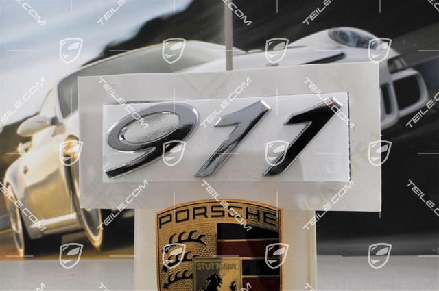 "911" logo, chrome "911" logo, chrome