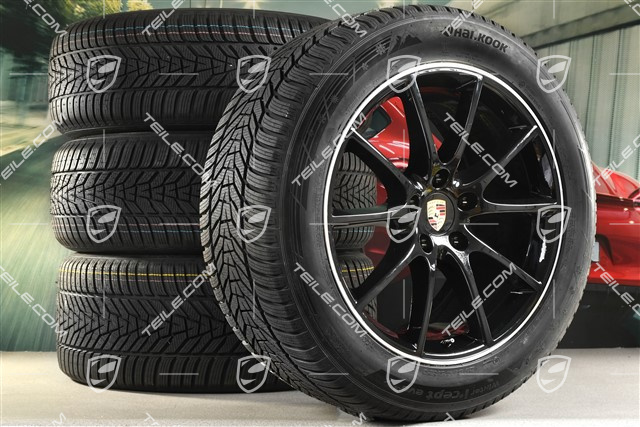 20-inch Cayenne COUPE Design winter wheel set, rims 9J x 20 ET50 + 10,5J x 20 ET55 + NEW Hankook winter tyres 255/55 R20 + 295/45 R20, with TPMS, black high gloss