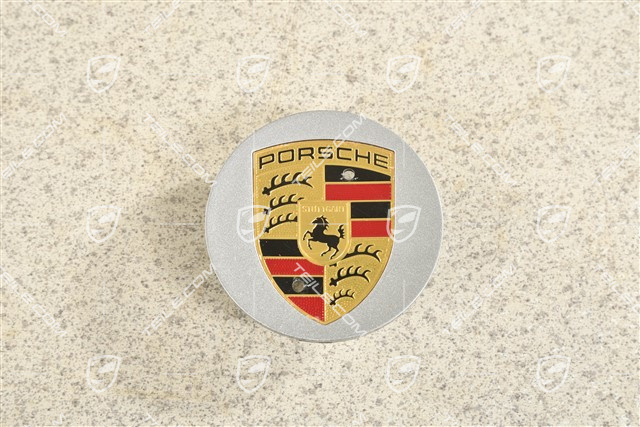 Hub cap, concave, coloured crest, GT Silver