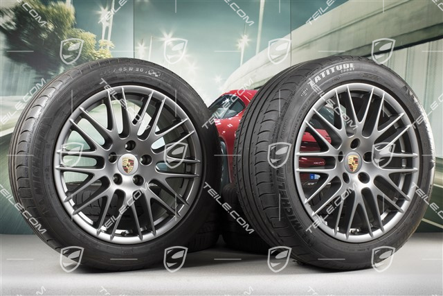 20-inch RS Spyder Design summer wheel set, 4 wheels 9,5J x 20 ET47 + NEW Michelin summer tyres 275/45 R20, platinum satin matt, with TPMS