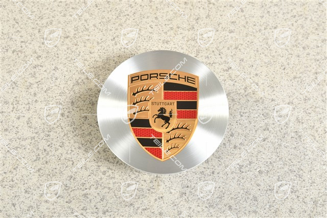Hub cap, concave, crest coloured, rotary finishing