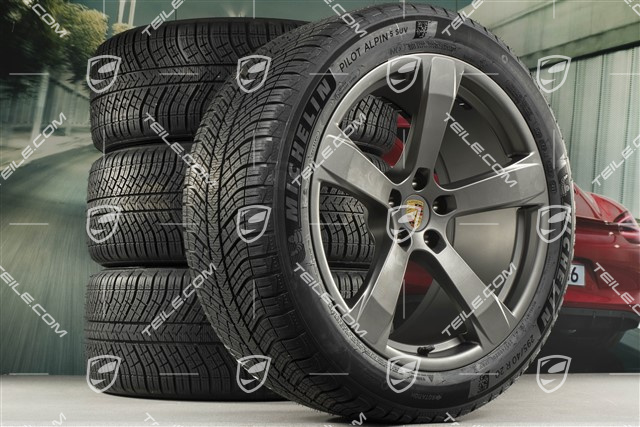 20-inch "Macan Sport" winter wheels set, rims 9J x 20 ET26 + 10J x 20 ET19, Michelin winter tyres 265/45 R 20 + 295/40 R 20, platinum satin matt, with TPMS