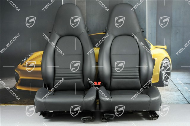 Seats, manual adjustable, heating, leather, black, good condition, set (L+R)