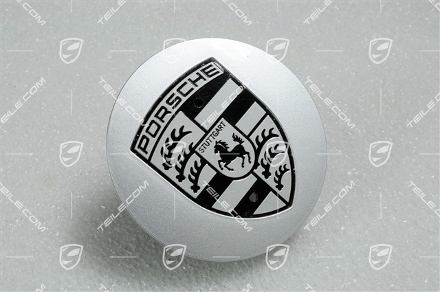 Hub cap, convex, crest black, Brilliant silver Hub cap, convex, crest black, Brilliant silver