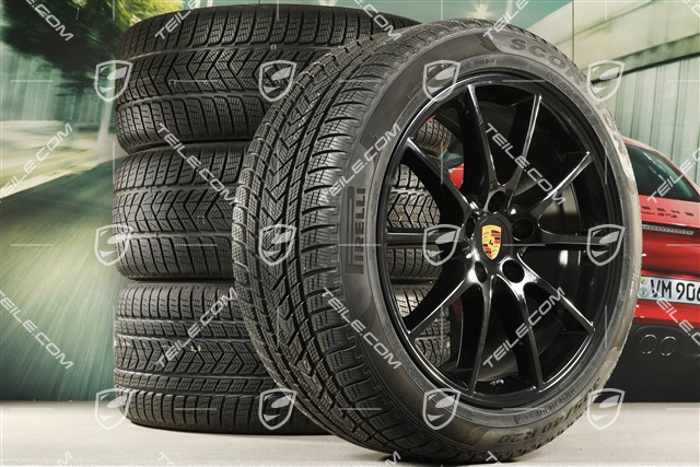 20-inch Cayenne Design winter wheel set, rims 9J x 20 ET50 + 10,5J x 20 ET64 + NEW Pirelli winter tyres 275/45 R20 + 305/40 R20, with TPMS, in black high gloss