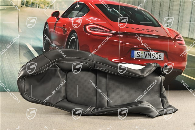 Front seat, Backrest cover, Leather Black with Chalk stitching, R