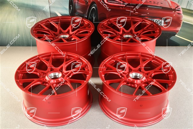 20"+21" GT3RS komplet felg, felgi 10J x 20 ET45 + 13J x 21 ET31, czerwone Pyrored