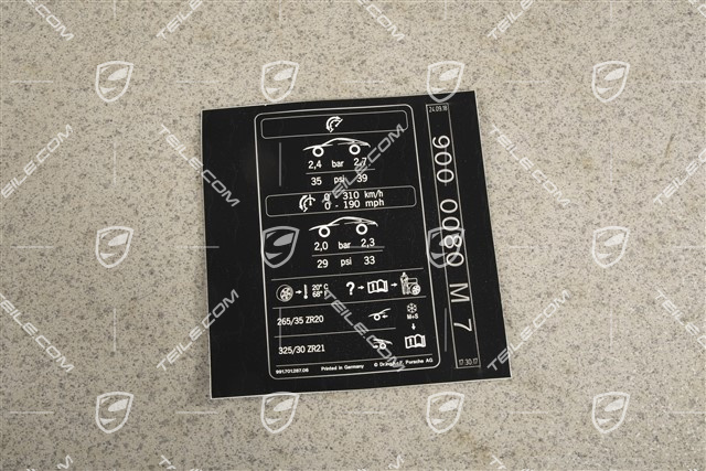 GT2RS, Tire and loading information sticker